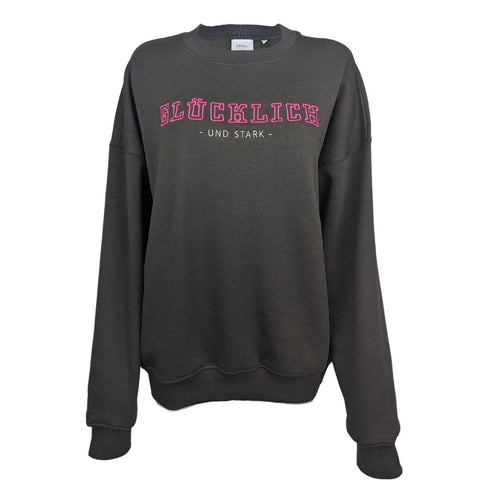 Elli Hoop grauer Pullover Strickerei pink Glücklich